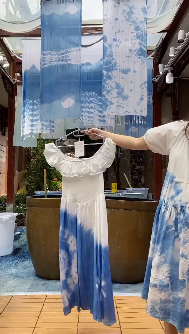云浅蓝深 扎染服装  081