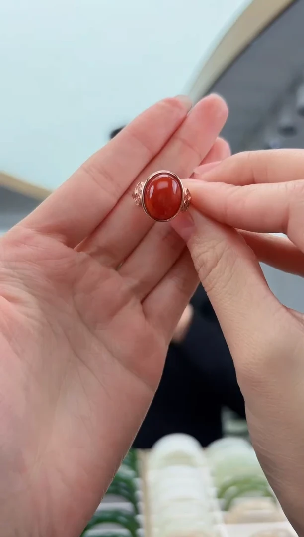 银S925镶嵌南红玛瑙戒指34