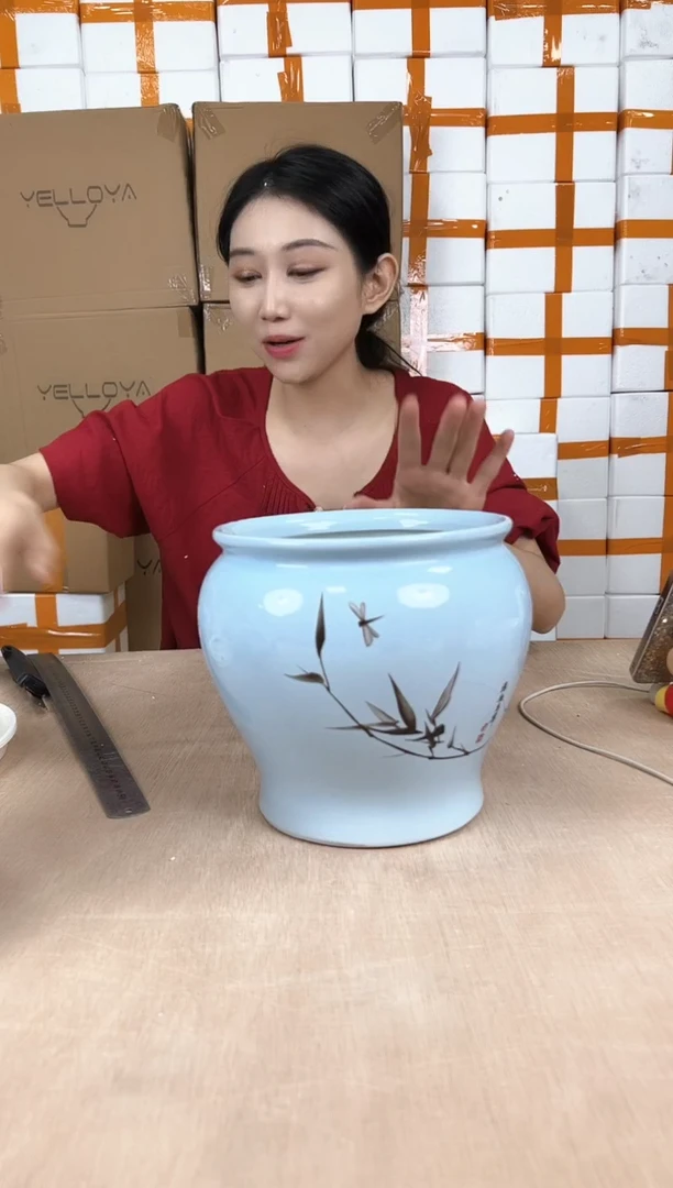 缸形浅蓝竹子大号19x19