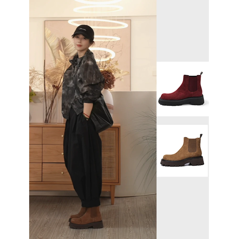 【叭哒不惑】 牛绒时尚百搭气质潮流防滑高帮圆头女靴XY9731