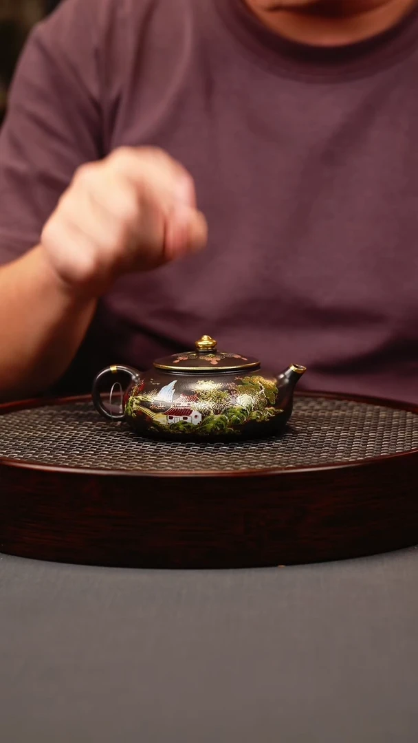 茶壶紫砂石黄 寒江 忆江南珐琅彩
