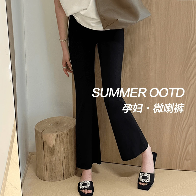 侧抽绳孕妇裤子春装2025春秋新款外穿黑色微喇叭裤休闲显瘦西装潮