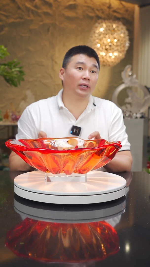 琉璃手工艺品红*薇福利红色郁金香果盘大号