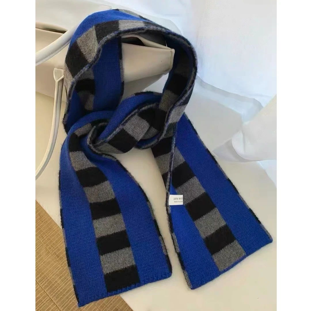 条纹毛绒围巾女小众设计感辣妹百搭装饰韩版细窄长款围脖潮