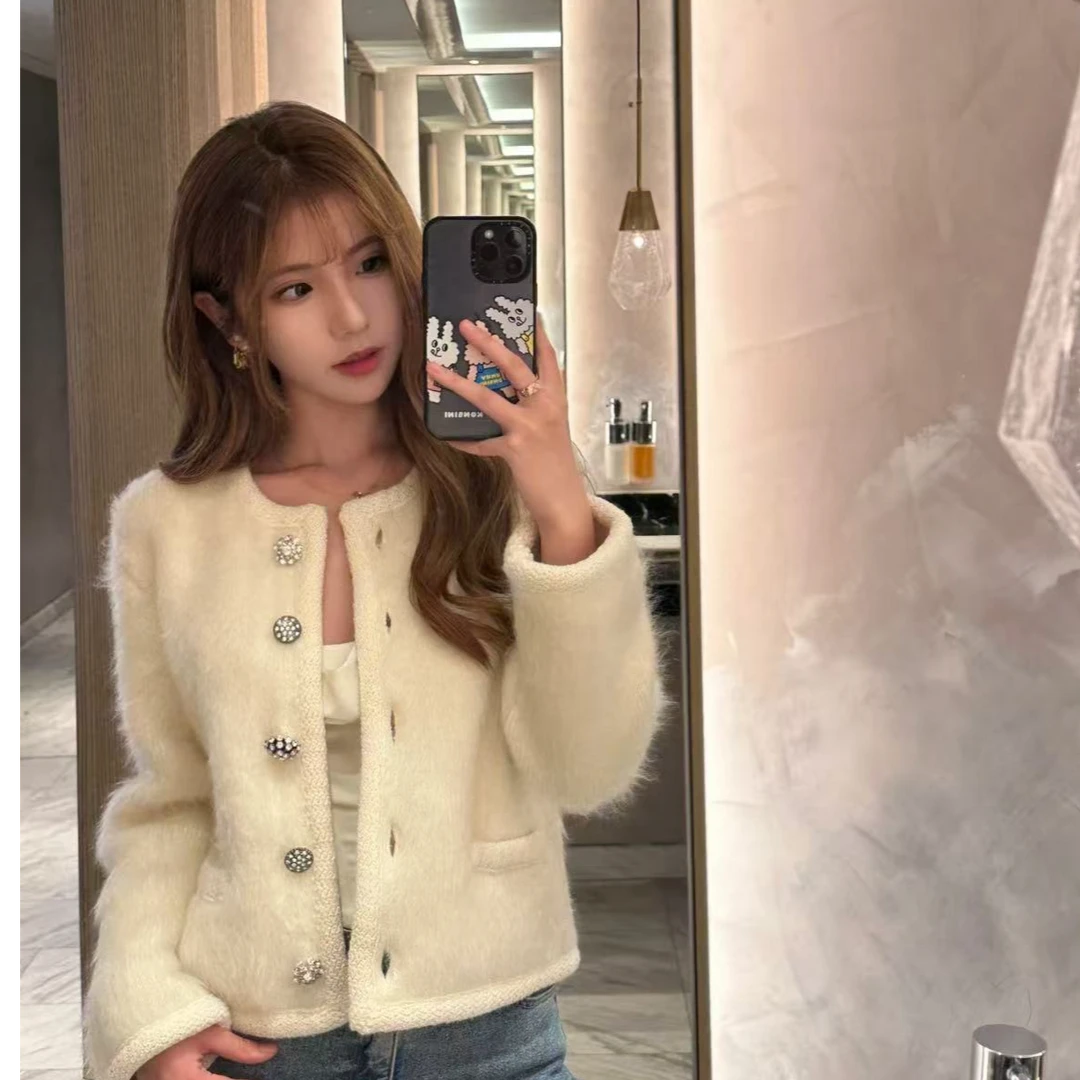 未使用 Celine/思琳 马海毛钻扣针织夹克 白色/S/XS