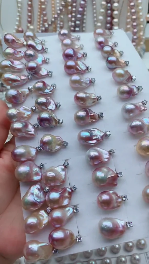 银S925镶嵌淡水珍珠耳饰多样性发其一，非无暇