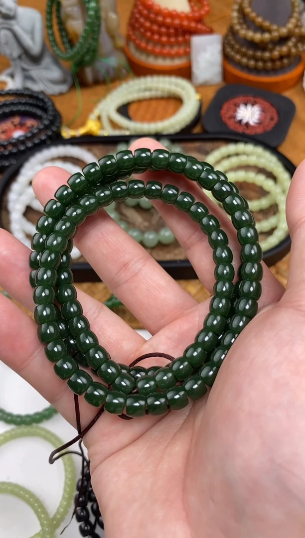 颈饰未镶嵌和田玉108颗菠菜绿