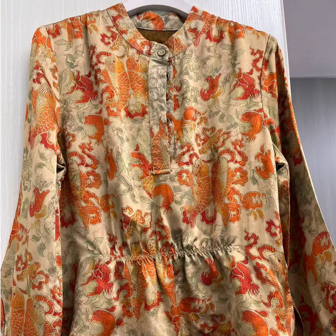 【设计师版遮肉版】中式国风重缎不规则双鱼遮肉显瘦上衣640