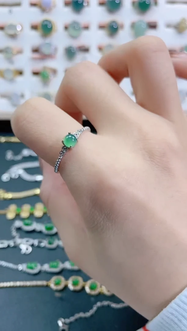 银S925镶嵌戒指翡翠天然翡翠