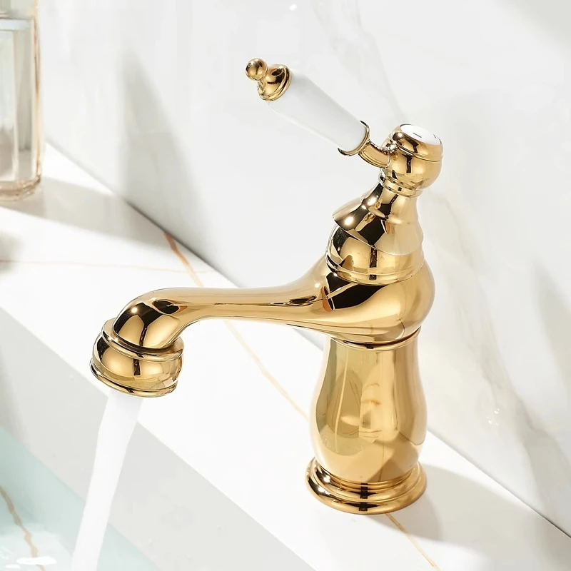 法式复古水龙头全铜冷热台下盆龙头浴室冷热两用陶瓷把手单孔水头