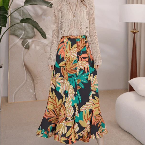 AMASS/阿玛施【夏日油画】春夏气质浪漫印花中长显瘦半身裙-5200385