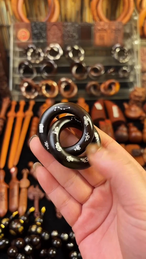 木木雕款雷枣木玉化  单面镶银五雷五路乾坤圈 2.5