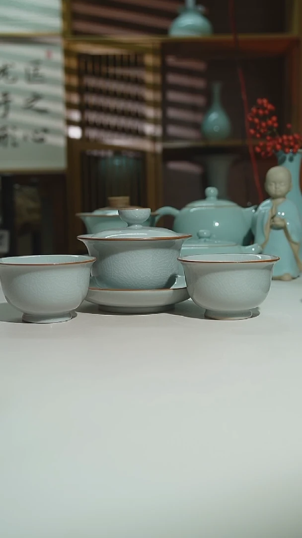 元宝月白支钉盖碗二级加2杯