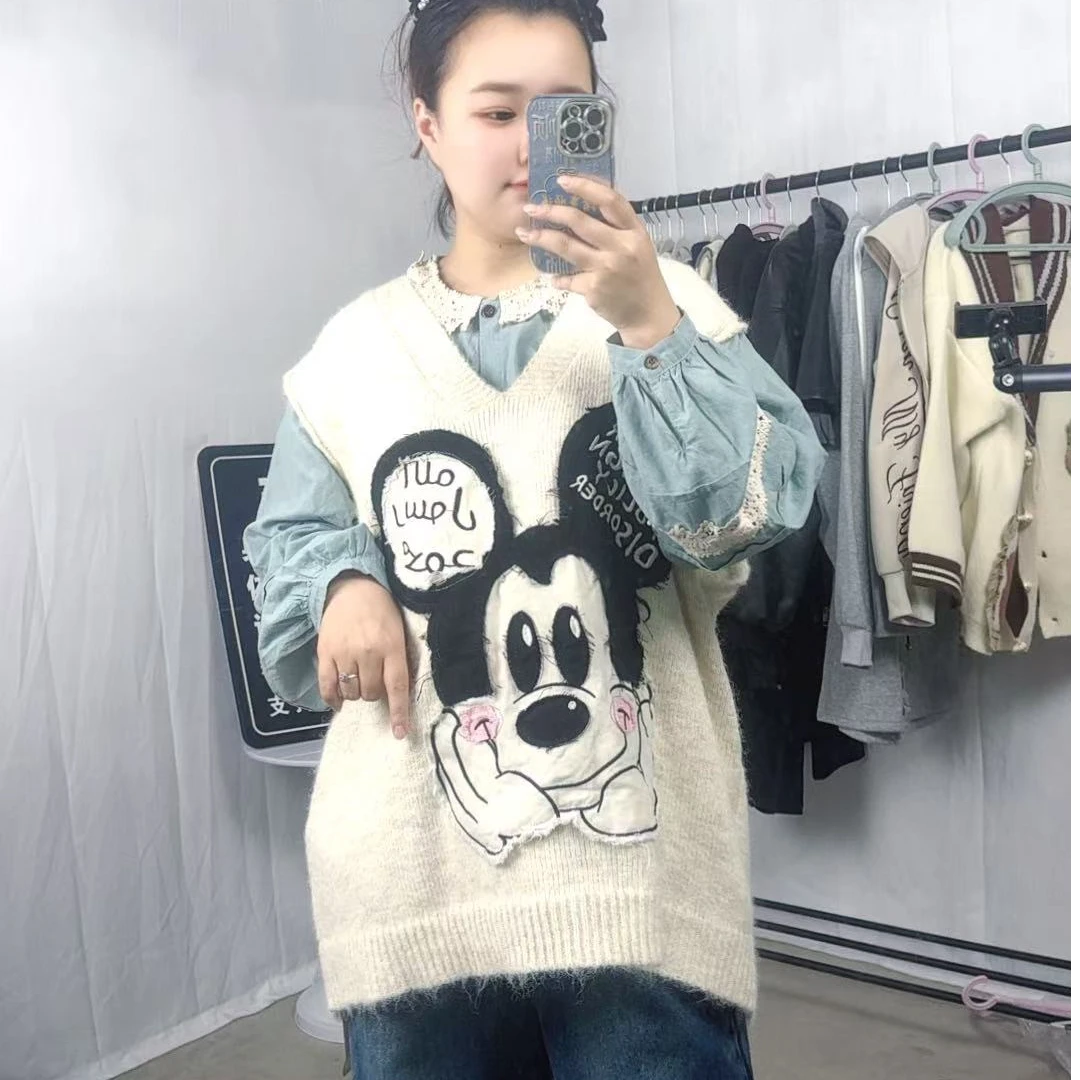小鹿~秋冬新款时尚甜美减龄针织毛衣马甲棉衬衫两件套