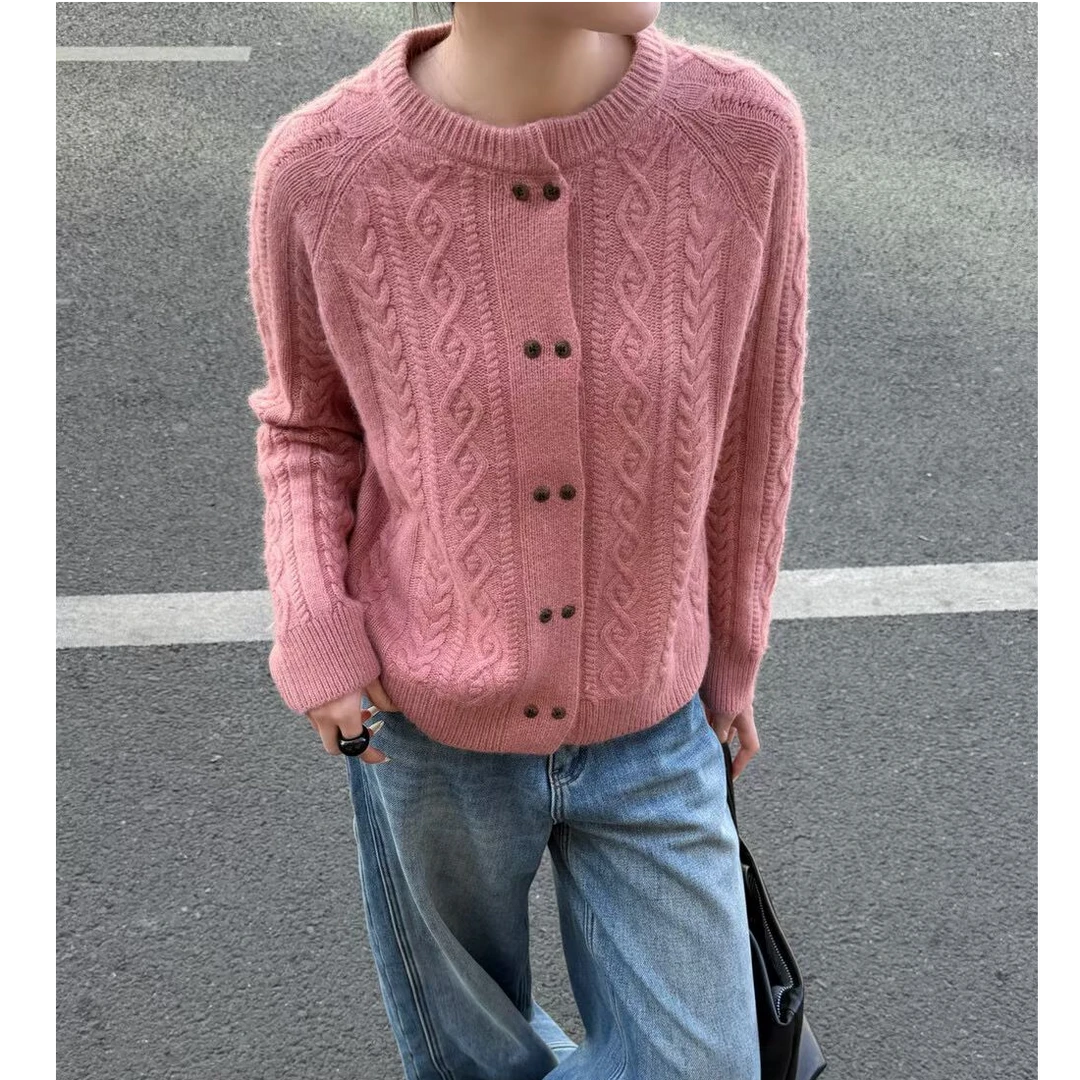 【磊哥严选】秋冬新款百搭显瘦加厚双排扣针织开衫