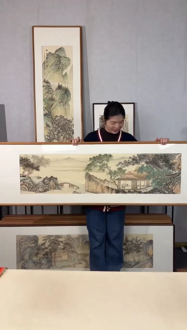 国画手绘*山水*52*172cm带框发货