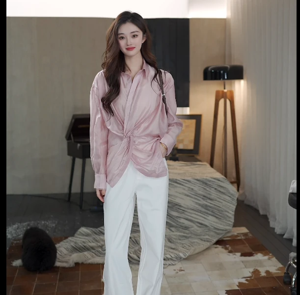 【逃之夭夭】不对称扭结仙气防晒宽松衬衫-G0958