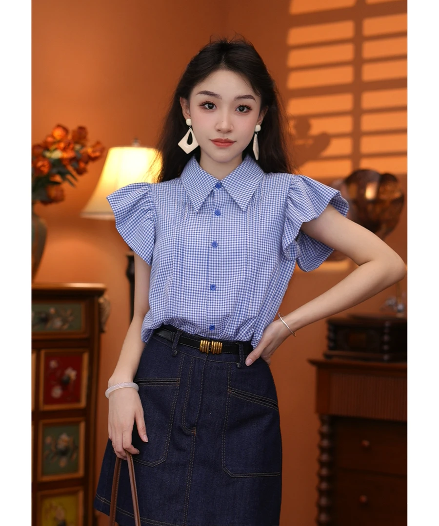 富贵【时代格语】港味复古时尚气质短袖上衣02277