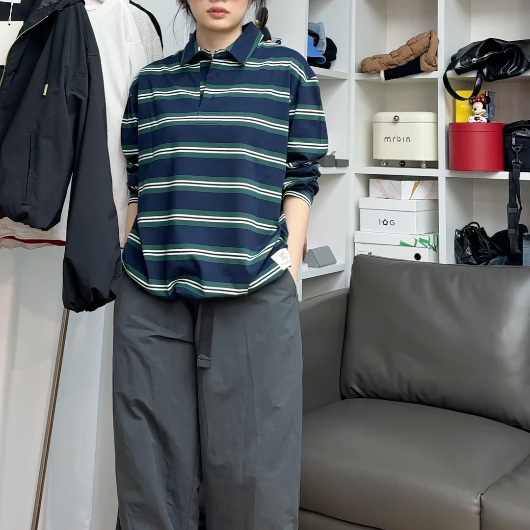 JULIA简约百搭条纹POLO衫时尚休闲潮流男女款情侣装