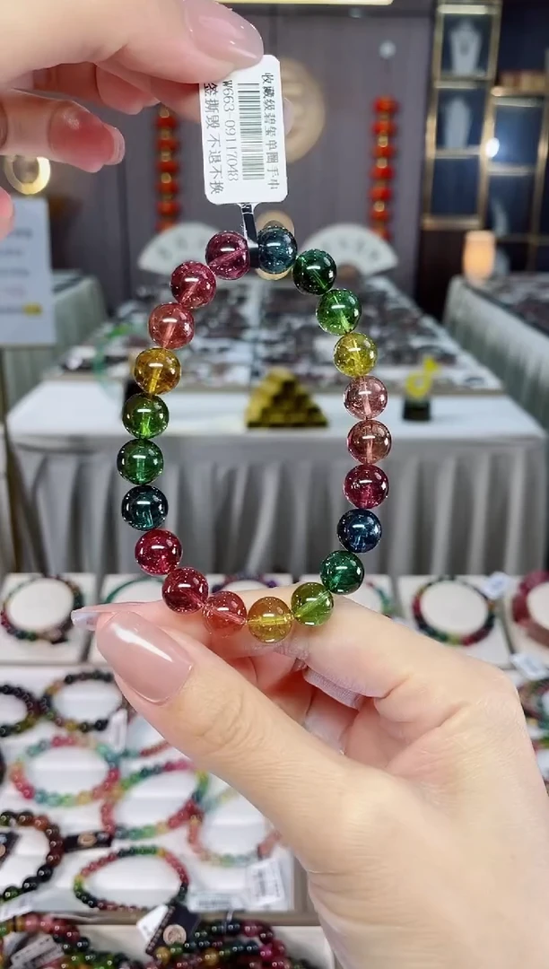 收藏级老矿碧玺单圈手串9mm+未镶嵌碧玺k****mhon多样性发一条