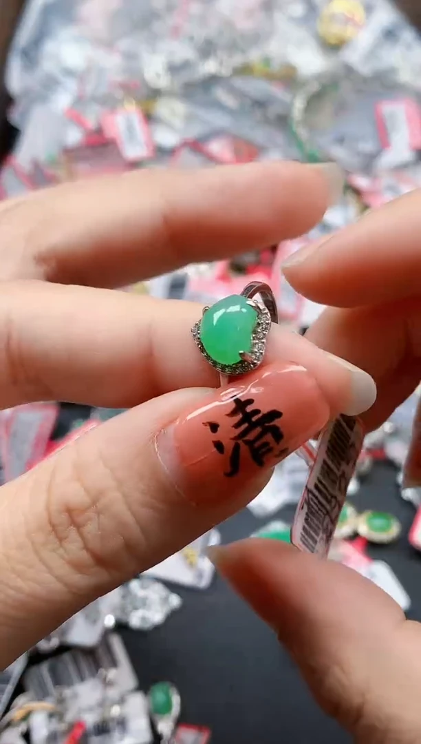 银S925镶嵌戒指翡翠天然A货缅甸翡翠