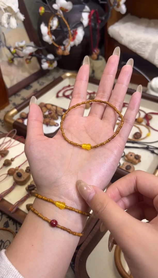 手串桃核【桃缘行】竹节「黄色葫芦」桃木桃核辟、挡、驱、护 备注手围