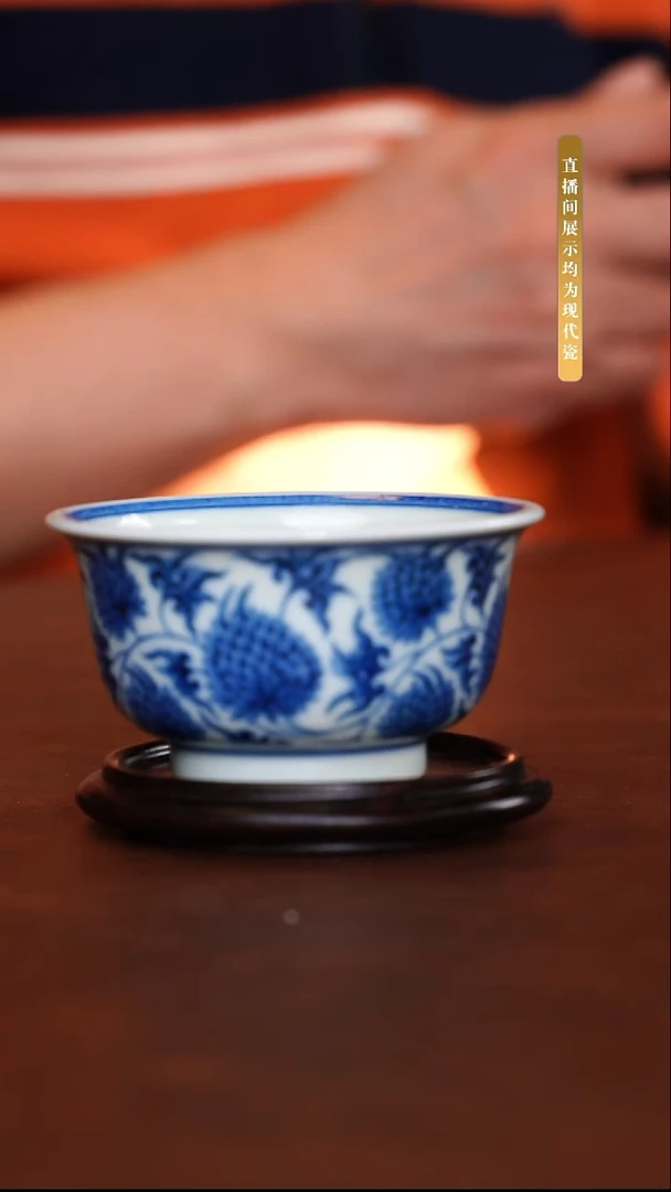 堂钟正窑陶瓷青花宫廷菊杯