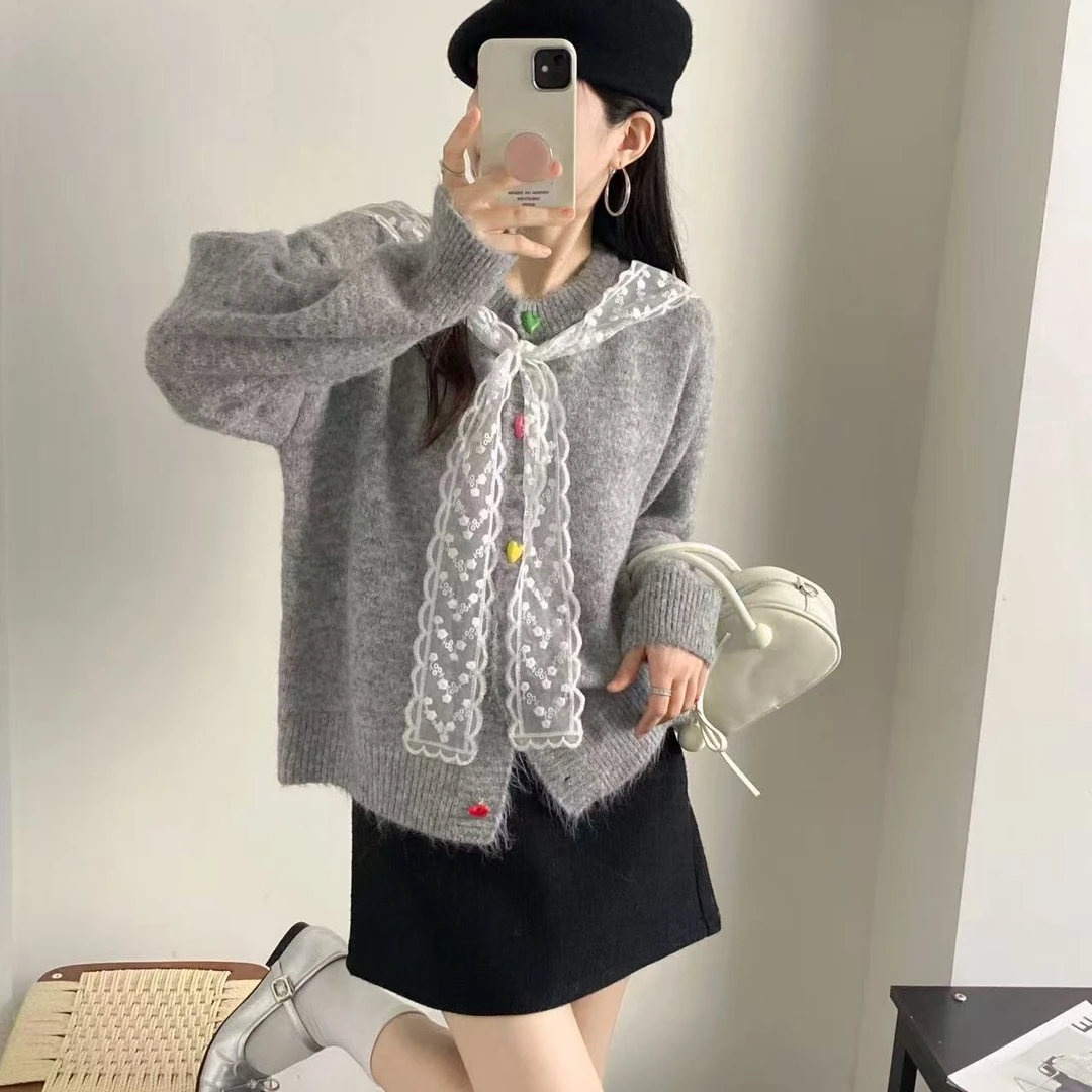 2025年秋季甜美慵懒风披肩彩扣针织毛衣开衫