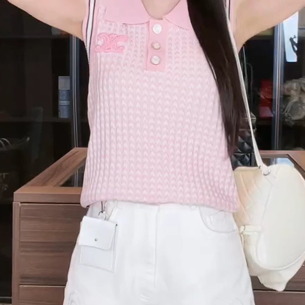 夏季新款 翻领无袖上衣 时尚百搭翻领无袖针织上衣C5175