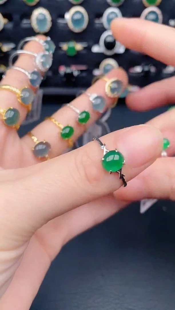 银S925镶嵌戒指翡翠天然a货翡翠6