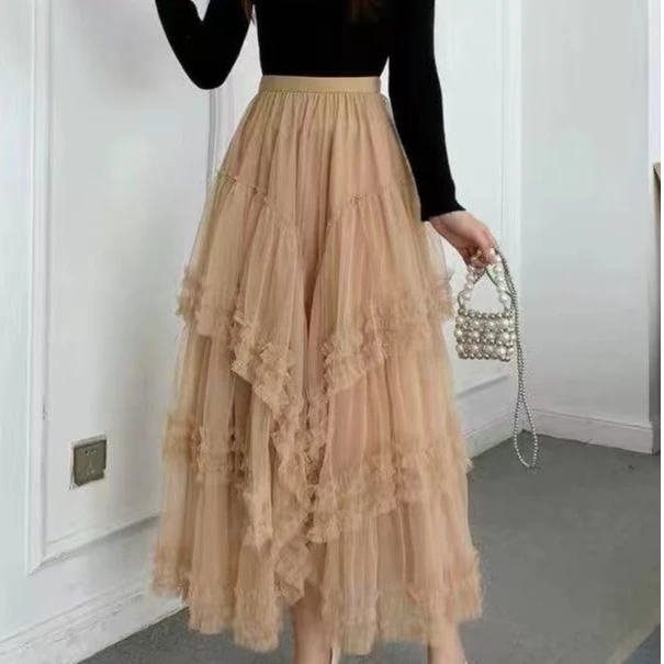 风华珏zl（梦幻）早秋时尚不规则小众层次网纱半身裙