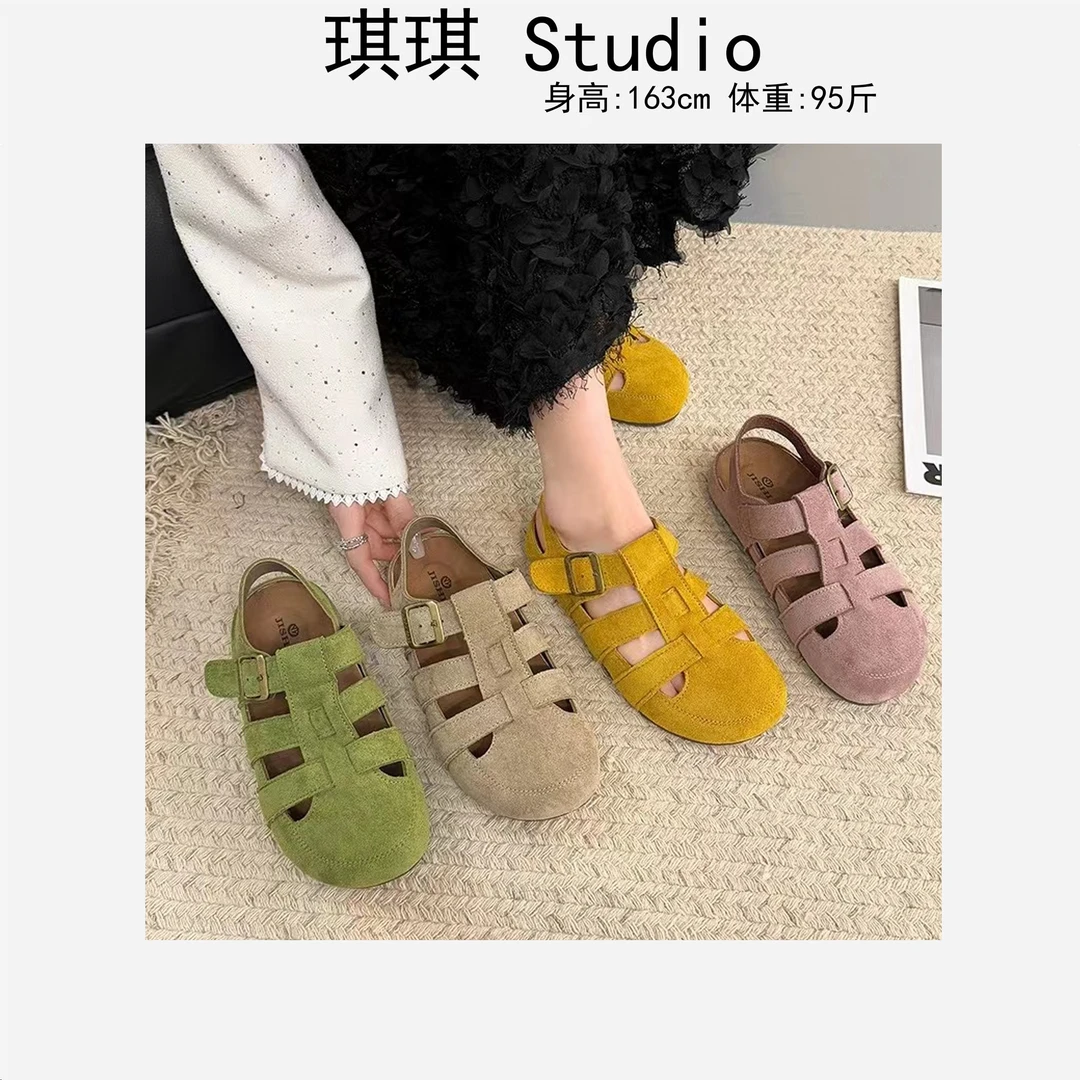 《琪琪家》夏季新款重工设计感镂空交叉卡扣包头休闲罗马凉鞋9611-D
