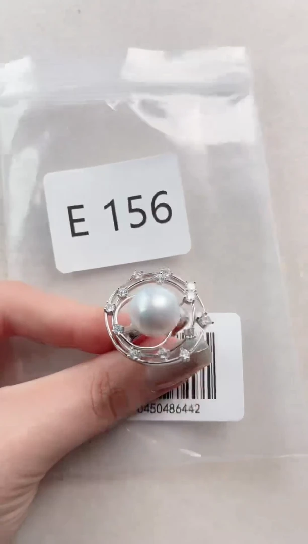 银S925镶嵌戒指海水珍珠E156