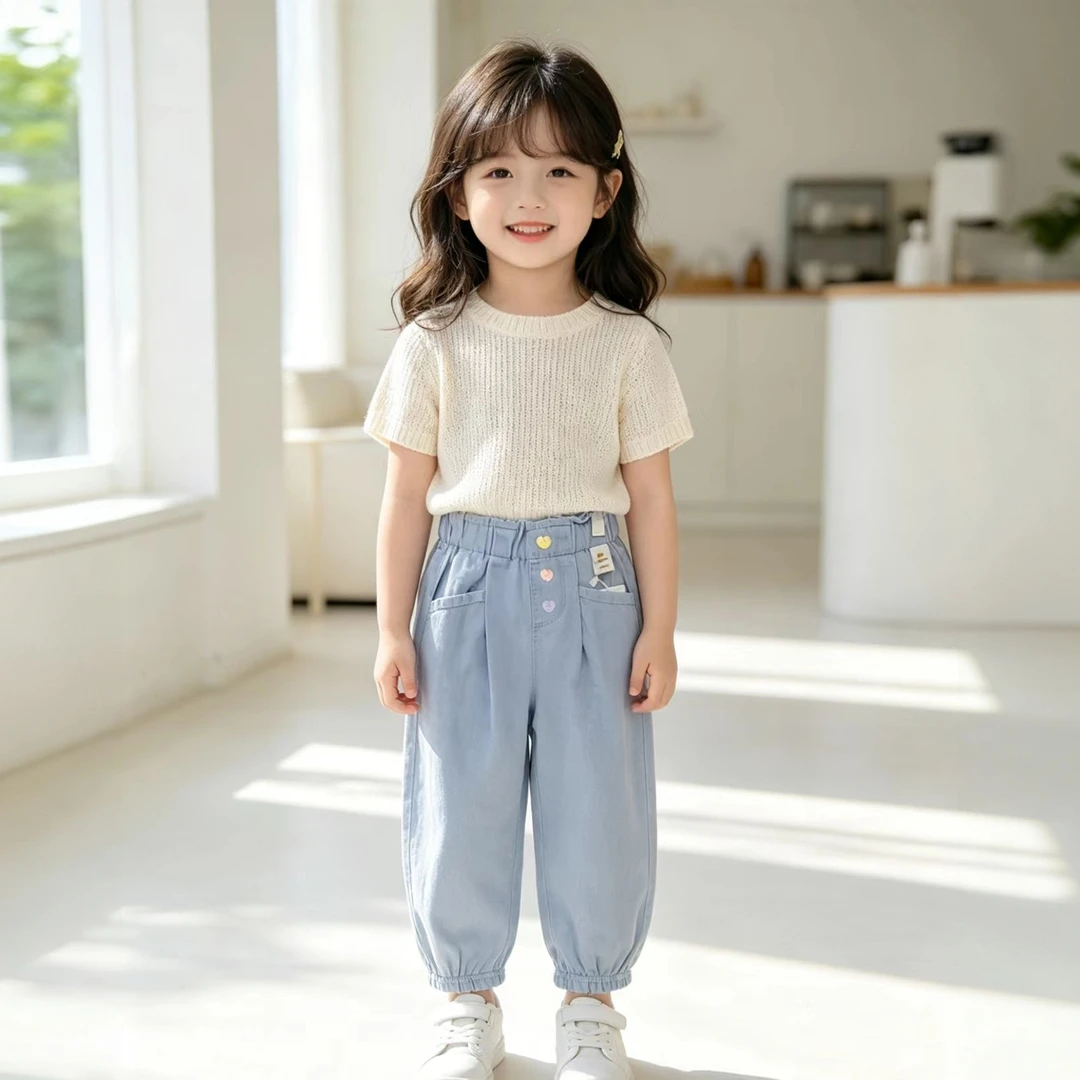 【小飞象】夏季女童爱心牛仔裤裤子863185