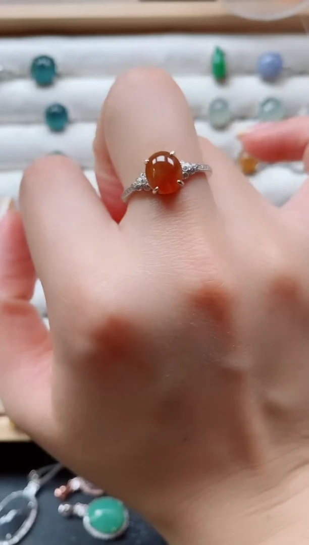 翡翠戒指银S925镶嵌天然缅甸a货翡翠50