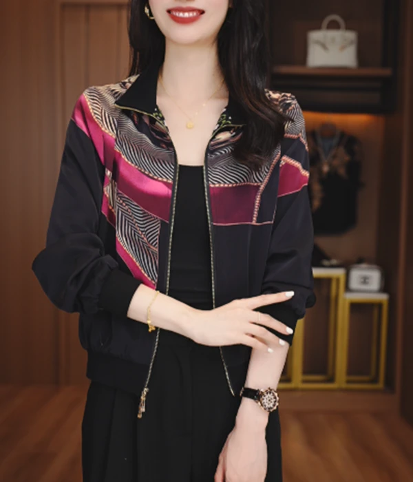 新款印花气质上衣外套百搭显瘦时尚舒适显气质量两面穿V25Y195