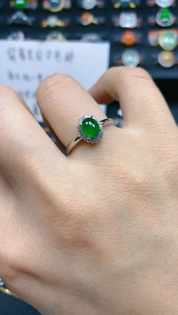 翡翠戒指银S925镶嵌天然翡翠