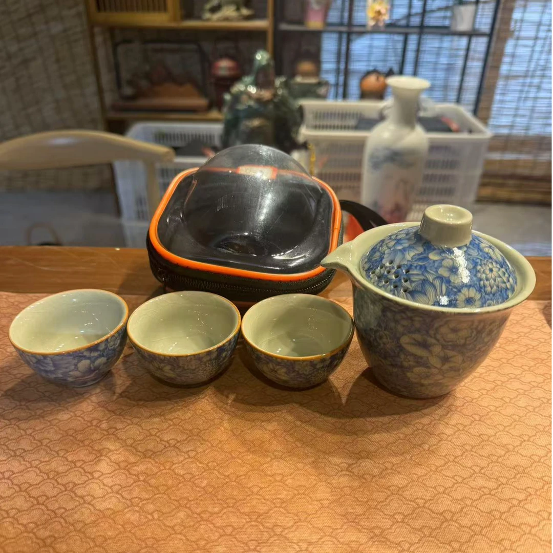 青花汝窑一壶三杯旅行茶具023