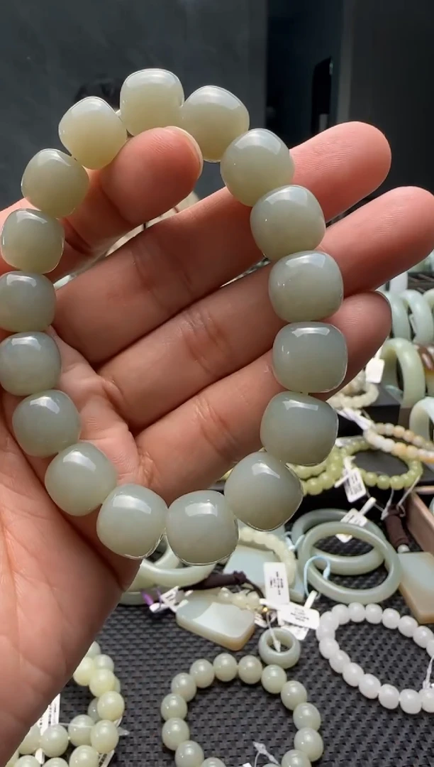 未镶嵌手串和田玉青白玉手串卡12x13