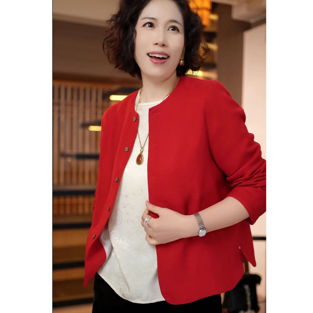 【深圳罗依】原创羊毛短外套女宽松新中式长袖气质中式国风圆领外套