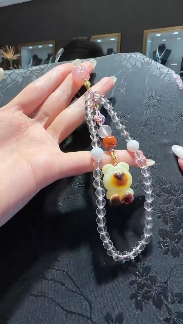 【闪购商品】水晶手机链未镶嵌水晶蜜蜡小熊手机链