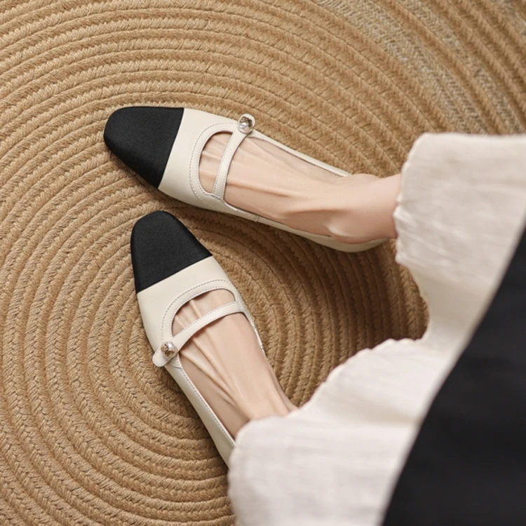 【YOFOO】内增高/真皮小香风2025春新款复古温柔玛丽珍方头低跟单鞋