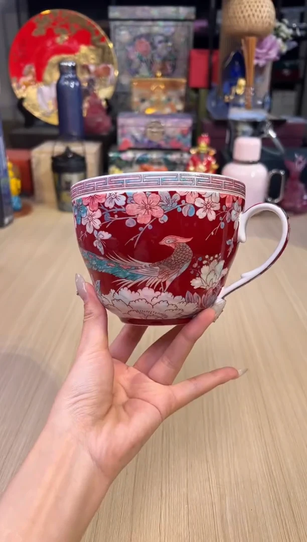 139灵羽和鸣带盖早餐杯-红色