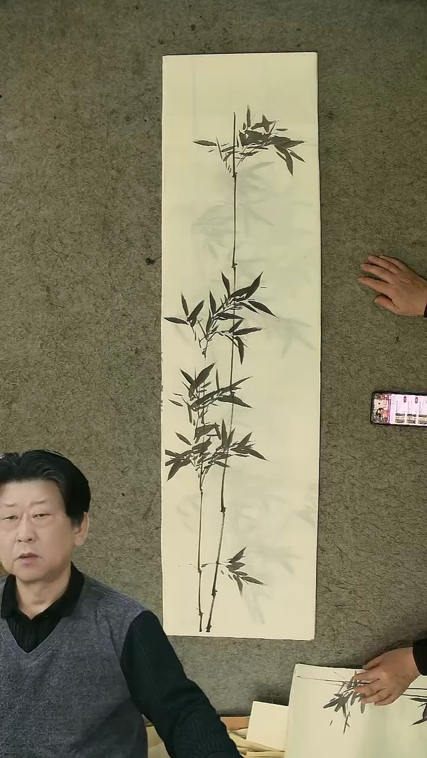 国画四尺对开  墨竹条屏 34*138cm