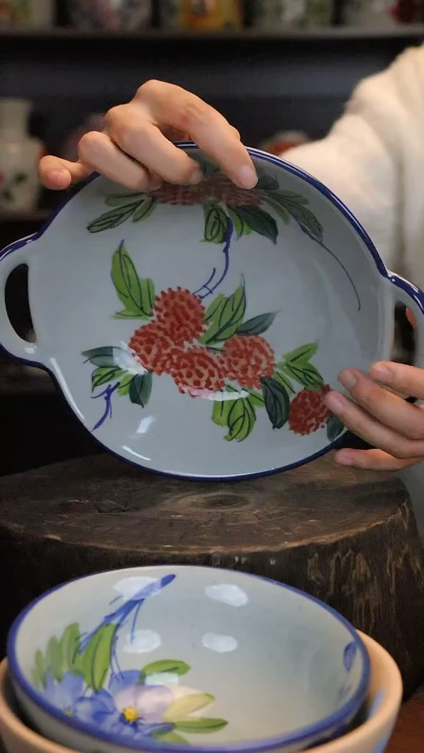 【闪购商品】椿野8寸双耳盘（荔枝）C311