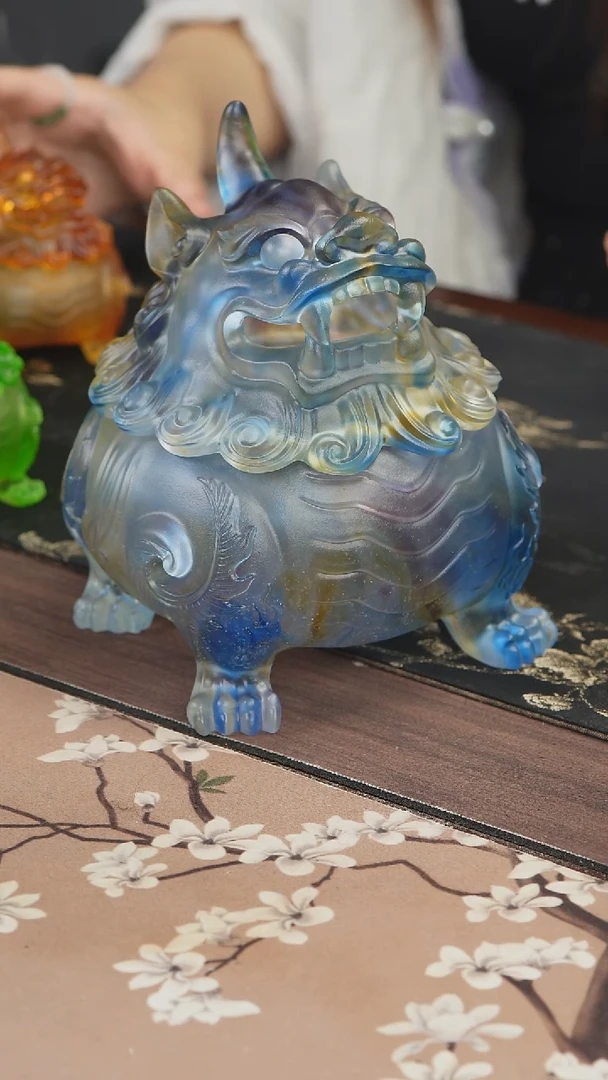手工艺品琉璃彩色狻猊香炉大号
