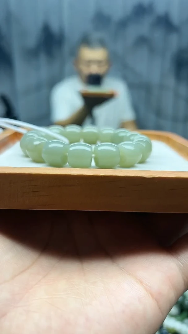 和田玉未镶嵌手串且末瓷蓝直切卡14纯天然拍一发一