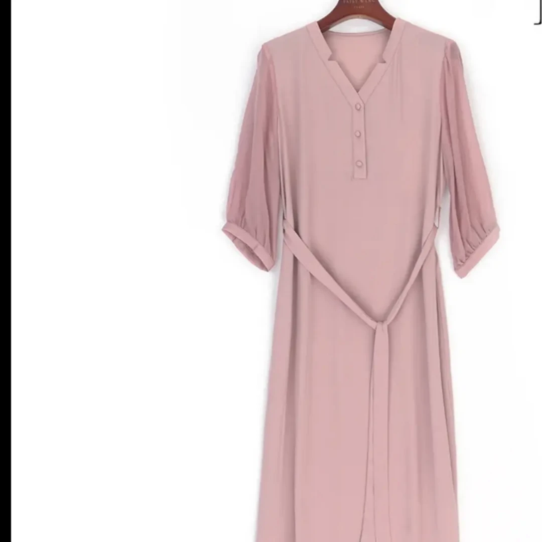 【时装高定款】樱花粉气质修身时尚休闲夏季高端大码妈妈装连衣裙