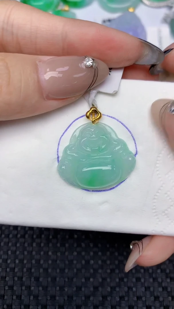 颈饰18K金镶嵌翡翠天然缅甸翡翠a货百元以上9元证书费自理