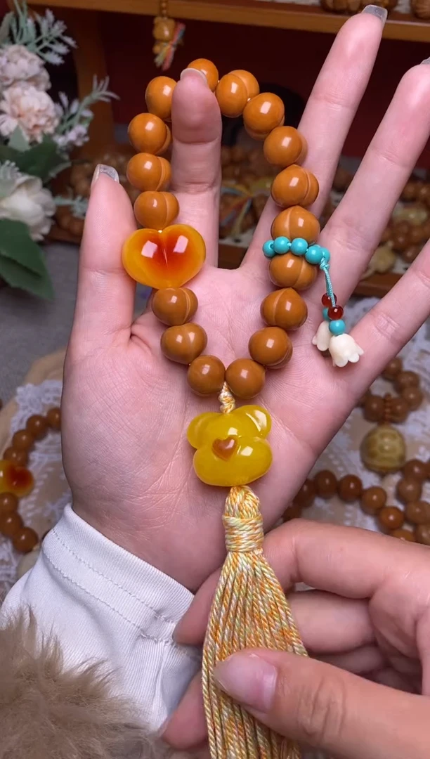 把件猴头核桃玻璃底屁桃手持➕铃兰花菱爱心熊头流苏